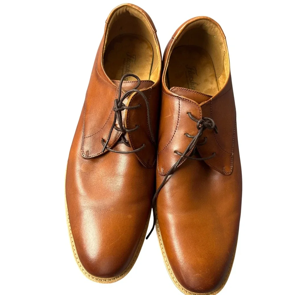 Florsheim Mens Fuel Plain Toe Oxford Cognac Brown Leather Dress Shoes  14M